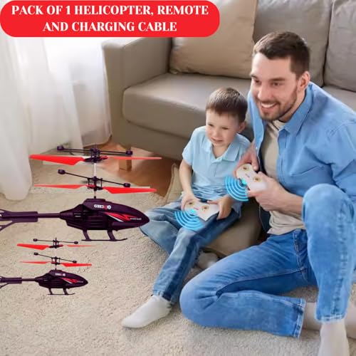 Image of DURAZO Remote Control Plastic Helicopter Toy for Kids | Gravity Sensor Battery Chargable Toy Helicopter | USB Charging Infrared Induction Flight I Pack of 1 (Black Red)