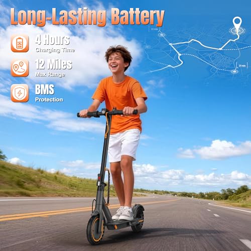 Image of WERHY Foldable Kids Electric Scooter for Aged 6-10, 350W Motor, Max 12 /16Miles Long Range, 19 MPH Max Speed, 8.5 inch Solid Tire, Lightweight Foldable E-Scooter with Dual Braking, Digital Display