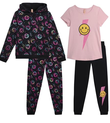 Dreamstar Girls' Activewear Set - 4 Piece Cozy Fleece Hoodie, Short Sleeve T-shirt and Jogger Pants Set for Girls (7-16)