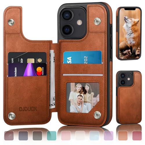 DJDUCK Designed for iPhone 11 Case Wallet with Card Holder [Magnetic Clasp Cover] [RFID Blocking Leather Protection] Shockproof Women Men Cases 6.1 Inch for Apple 11 Light Brown