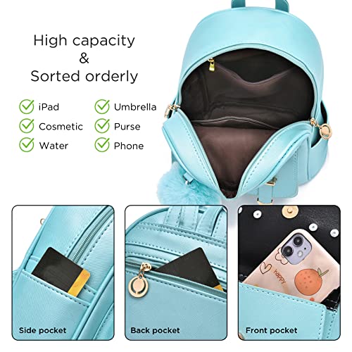 Image of I IHAYNER Girls Fashion Backpack Mini Backpack Purse for Women Teenage Girls Purses PU Leather Pompom Backpack Shoulder Bag
