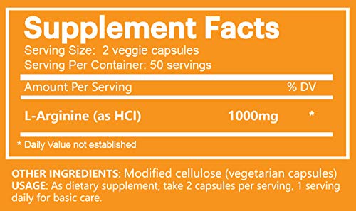 Na'trition L-Arginine Maximum Strength HCI capsules, 100 counts per bottle
