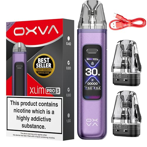 Oxva Xlim Pro 3 Vape Kit [Purple Silk] - Available in 15 colours - 2A Fast Charge 1500mAh Battery 30W Output 1.05 HD Display Auto Draw - Compatible with Full Xlim V2 V3 EZ Pods - No Nicotine