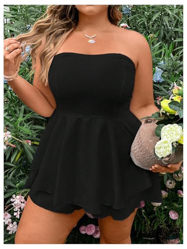 MakeMeChic Women's Plus Size Strapless Ruffle Layered Tube Dress Sleeveless Party Mini Dresses4