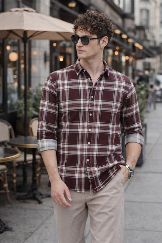 Image of OTUS Men's Cotton Casual Printed Checkered Stylish Shirt for Men