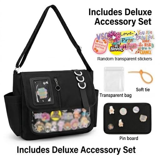 Bolso messenger negro para mujer gran capacidad miniatura 3