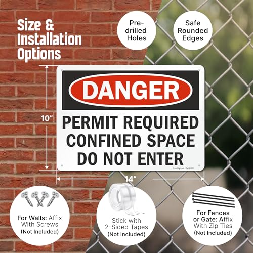 Panneau espace confiné danger permit required do not enter 10x14