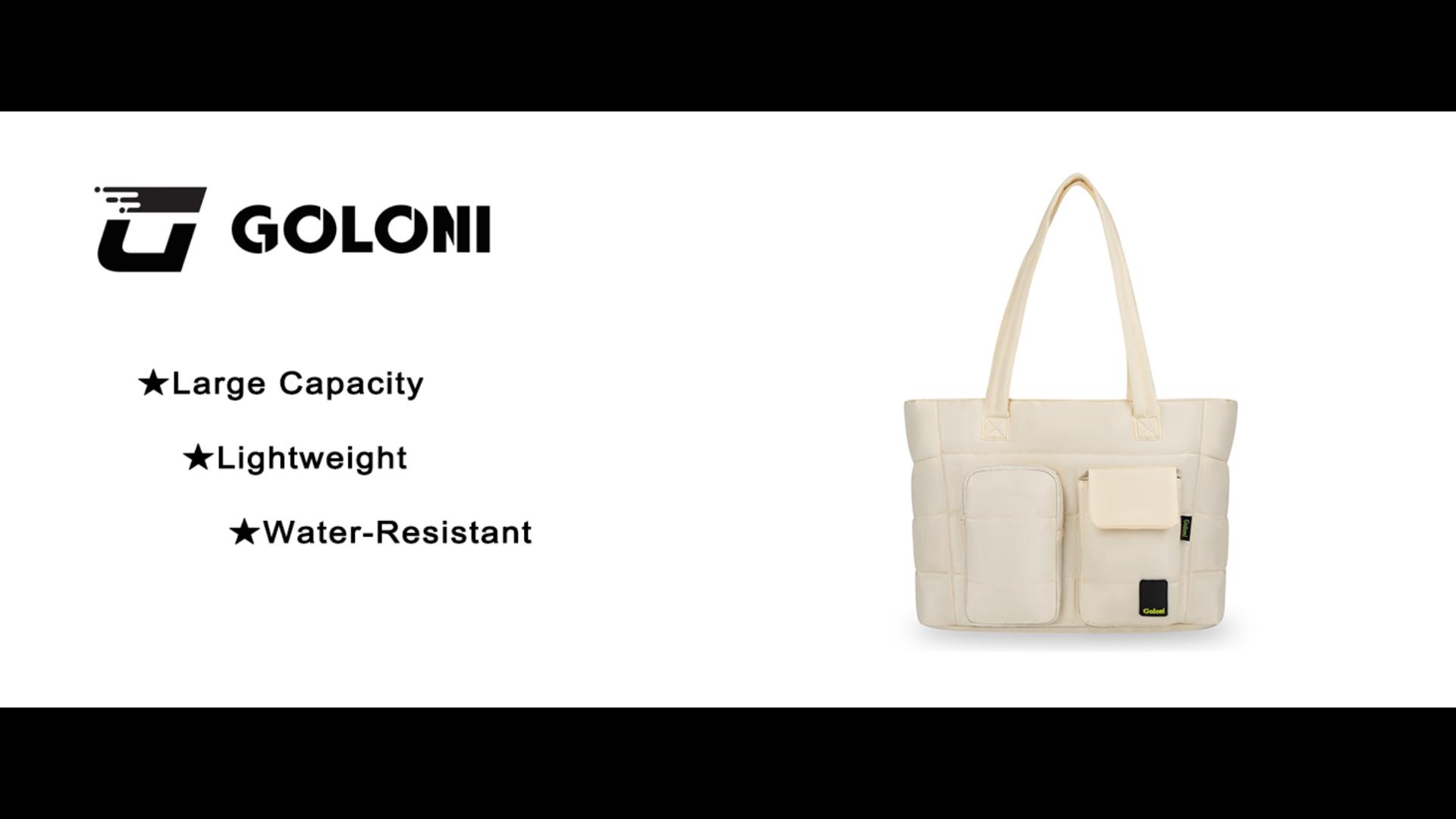 Bolso tote acolchado Goloni para mujer, bolso ligero de viaje con compartimentos, 20 L con cremallera para uso diario, trabajo y viajes miniatura 7