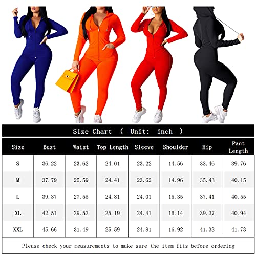 Bornpom Women Long Pants Outfit Set Long Sleeve Full Zip Hoodie Slim Fit 2 Piece Jumpsuits Romper Bodysuit Blue Xxl #TOP5
