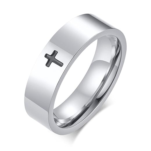 Cross Rings for Men, 18K Gold Plated Mens Rings Stainless Steel Silver Lord Prayer Jesus Christian Black Pinky Ring, Ring Size 5 to 13