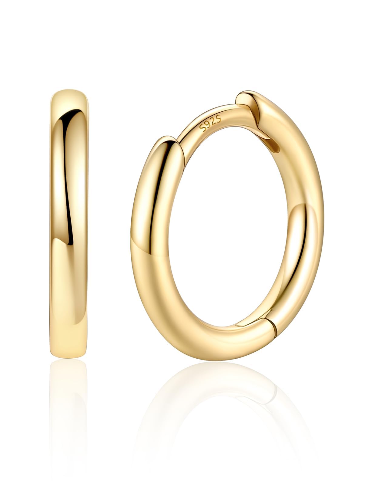 Silvora 14K Gold Plated Huggie Hoop Earrings for Women, Small Sterling Silver Hoops, Hypoallergenic Cartilage Earrings for Sensitive Ears 8/10/12/14/16/18/20MM