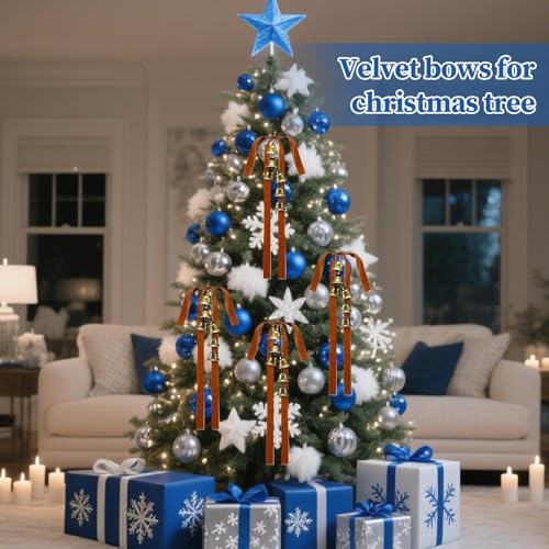 Lazos de terciopelo de Navidad grandes estilo rústico con cascabeles 8