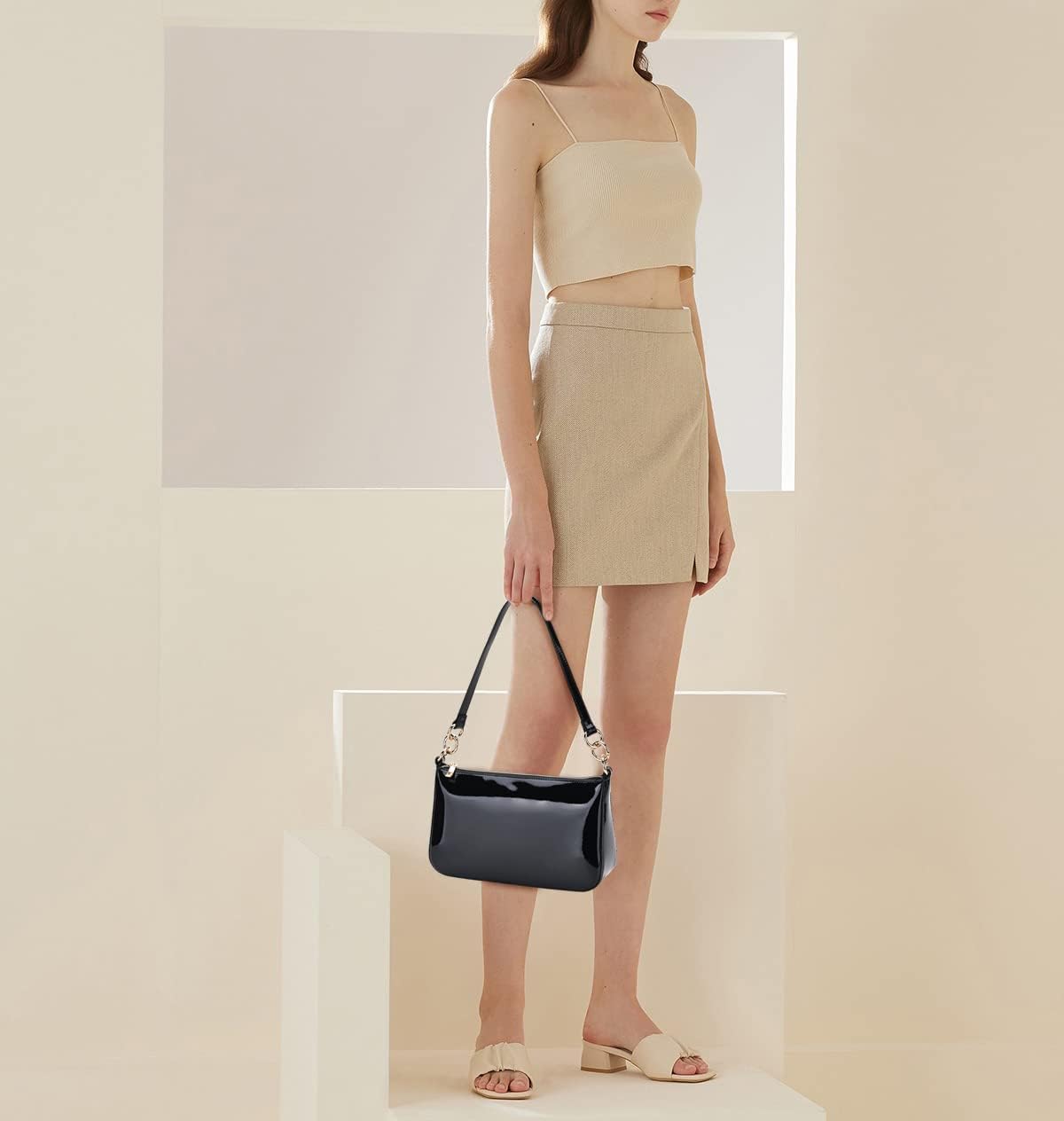 Glossy Faux Patent Leather Shoulder Bag for Women, Shiny Casual Clutch Purse, Mini Trendy Y2K Handbag - Image 2