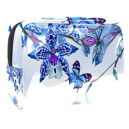 Sac à cosmétiques fleur d'orchidée et papillon - Pochette de maquillage grand format
