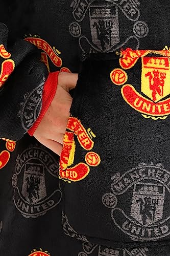 Manchester United Football Club Boys Fully Lined Luxury Fleece Hoodie, Oversized Fleece Blanket Hoody Black Manchester United Football Club Boys Fully Lined Luxury Fleece Hoodie, Oversized Fleece Blanket Hoody Black