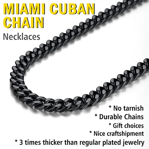 ChainsProMax Can Engrave Men Miami Cuban Link Chain, 5/7/9/12.5MM Width, 18-30" Length-Stainless Steel/Gold Plated/Black (Send Gift Box)3