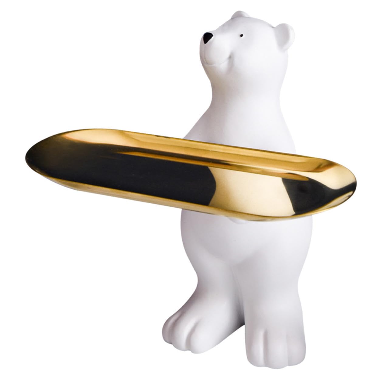 Tofficu Bandeja Decorativa para Almacenar en Forma de Oso de Resina Color Marfil con Base Metálica, 1 Pieza, Adecuada para Sala de Estar, Recibidor y Organización de Llaves o Joyas