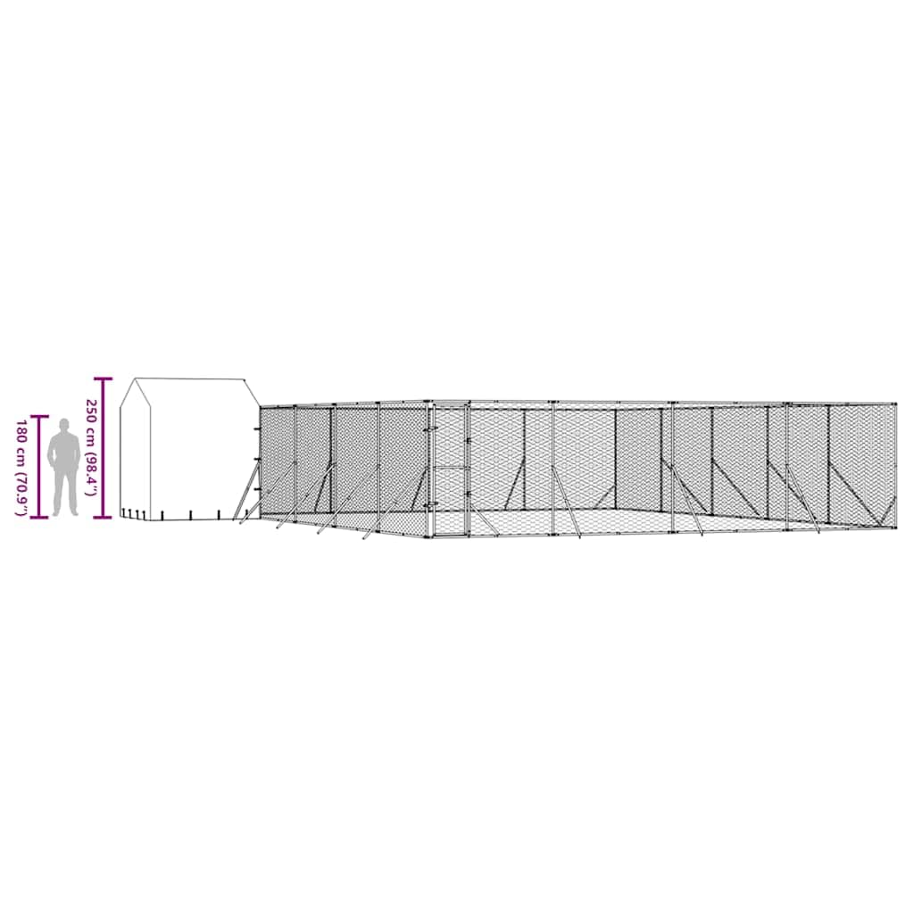 Cuccia per cani con tetto in acciaio zincato argentato, 10 x 10 x 2,5 m, grande recinto per cani e piccoli animali, protezione sicura per giardino, terrazza, casa