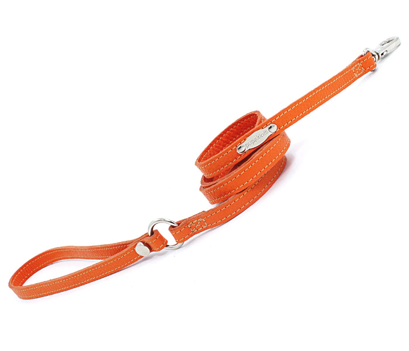 Basic Hundeleine | Kleine und mittlere Hundeleine | Echtes Leder in Italien | Hundeleine in verschiedenen Größen und Farben (Orange, 12 mm)
