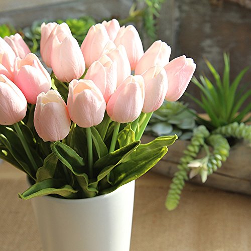 5Pcs Fake Plants Home Decor Artificial Flowers Tulip Centerpiece Table Decorations Preserved Flowers Vase Filler For Bedroom, Kitchen, Party, Wedding Green Ornaments Gift For Women, Men (Pink) #TOP5