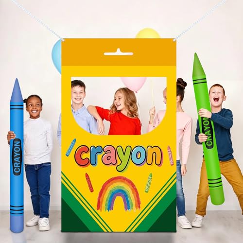 CHNBCG Back to School Photo Booth Props Set - Crayon Box Frame Giant Crayon Balloons First Day of School Classroom Decorations and Party Supplies (Crayon-Banner)