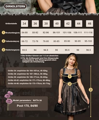 DIRNDLSTERN Trachtenkleid Damen Schwarz - Samt Midi Oktoberfest Outfit Dirndlkleid mit Jacquard 2026 Schwarz 34