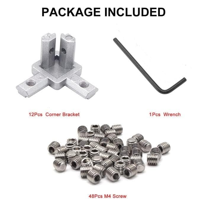 Image of 12pcs 2020 3-Way Angel Bracket Corner Connector Silver 2020 Aluminum Extrusion Hardware T-Slot Accessories V-Slotted with Screws for 2020 Aluminum Profile 3D Printer Frame Parts