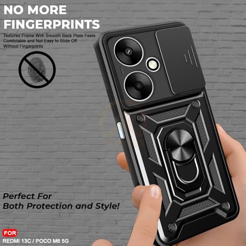 Image of Armor Bumper Back Cover Case for Redmi 13C 5G / Poco M6 5G Rotating Camera Cover, Ring Holder & Kickstand | Heavy Duty & 360 Degree Protection Redmi 13C 5G / Poco M6 5G Back Cover (Black)