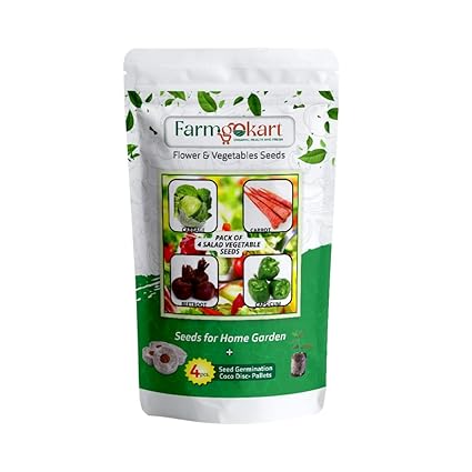 Farmgokart Combo Pack Of 4 Salad Vegetable Seeds | CABBAGE, CARROT, BEETROOT & CAPSICUM | Easy To Grow | Best Suitable For Terrace And Home Gardening |With 4 Coco Disc - (VC-25)
