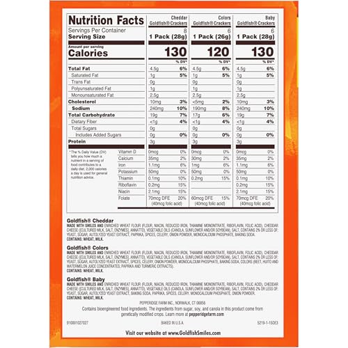 Image of Goldfish Family Faves Crackers,Cheddar,Colors and Baby Crackers Snack Packs,Variety Pack,(Pack of 40)