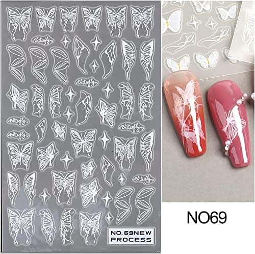 3 Sheets White Butterfly Nail Stickers 3D Self-Adhesive Spring Nail Decals Transparent French Ballet Design Nail Art Stickers Summer Diy Nail Supplies For Women #TOP3