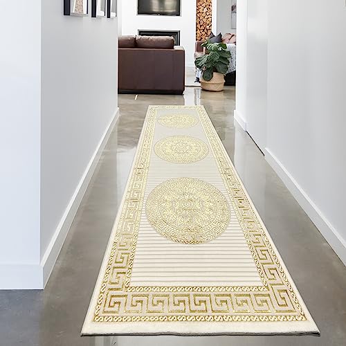 CARPETIA Teppich Wohnzimmer Schlafzimmer Bezaubernde Ornamente Diele Läufer Mäander kurz...