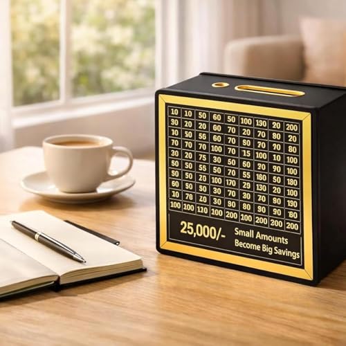 Image of Premium Wooden Money Bank with Lock - Vintage Coin Saving Box for All Ages - Ideal for Cash, Coins, Donations & Home Decor (25K Money Box, 1, Count)