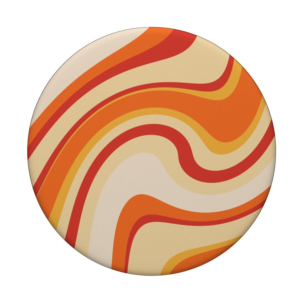 Orange Wavy Stripes, Hippie Aesthetic, 70s Retro, Cool PopSockets Swappable PopGrip, Black - Image 3