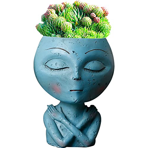 WAYUTO Maceta de resina con agujero de drenaje, divertida maceta de cara de alienígena, maceta de cactus suculentas, jarrón de flores, maceta, figura de cara, adorno de escritorio, decoración para