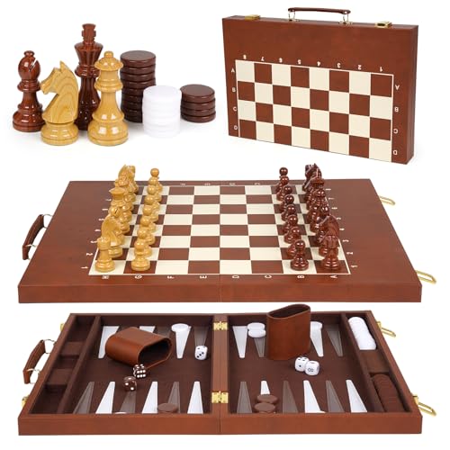 3 en 1 Ajedrez Damas Backgammon Set Plegable 15" miniatura 1