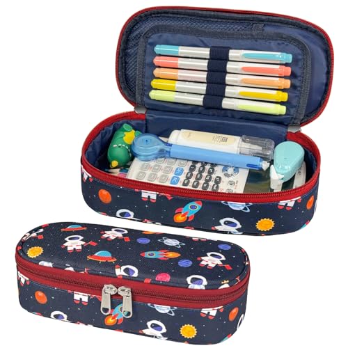Image of Pencil Case for Boys - Cute Pencil Cases for Kids Pencil Pouch Organizer for Student School, Astronauts Space Kids Pencil Bag with Multi-slot (Red Astronauts Space)