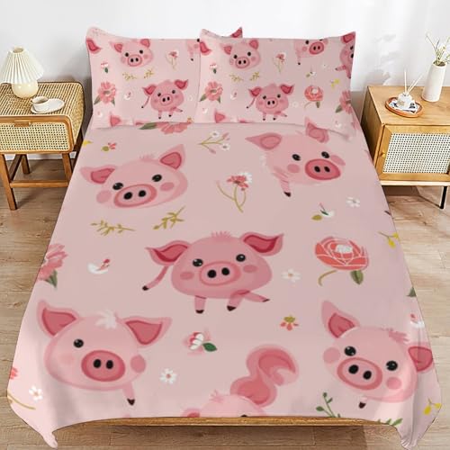 Funda nórdica de cerdo rosa infantil con 2 fundas de almohada 2