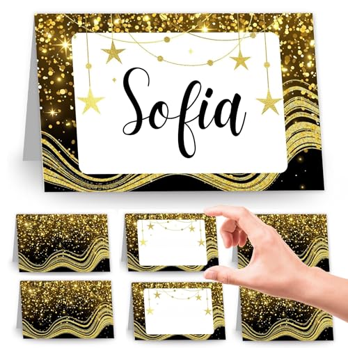Marcador de posição original, 50 marcadores de local de mesa elegantes para eventos, marcadores de posição para festas de mesa, aniversário (dourado-A)