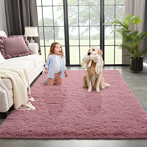Image of Kimicole 5x8 Pink Area Rugs for Bedroom Living Room, Soft Fluffy Shaggy Rug, Non-Slip Fuzzy Furry Rugs for Nursery Kids Room Dorm Room Home Decor, High Pile Indoor Plush Floor Carpet