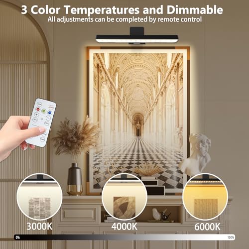 Image of 2Pack Picture Light Battery Operated with Remote, LED Painting Light for Art with 3 Lighting Colors & Dimmable, LED Art Display Accent Light on Wall for Pictures Dartboard Photo Frame Portrait