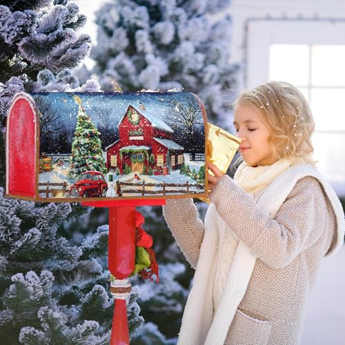 Image of Winter Mailbox Covers Magnetic Standard Size 18 X 21 Inch Christmas Tree Mailbox Cover Snowman Red Truck Mailbox Wraps Post Box Cover Decoration Outdoor Garden Home Yard Outside