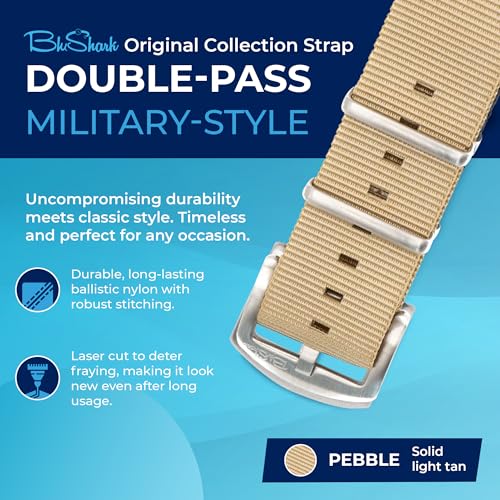 Image of BluShark - Original Collection Military-Style Waterproof Watch Strap, Fits All Timepiece Brands, Durable Nylon Wristwatch Accessories with Stainless Steel Buckle - 18mm, 20mm, 22mm & 24mm Watch Bands