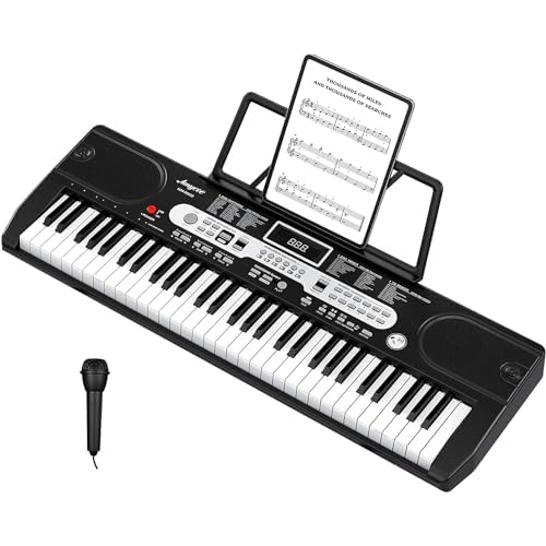 Garvee Electronic Keyboards Piano 61 Key, Portable Keyboards Piano with Microphone, Holder, Note Stickers for Beginners
