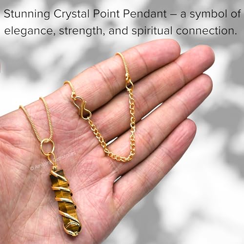 Amazing Gemstone Tiger Eye Crystal Necklace Pendant For Women, Gold Wire Wrapped Dainty Minimalist Healing Crystal Necklaces For Men Kids Unisex Necklace Jewelry With 20 Inches Adjustable Chain & Leather Cord4