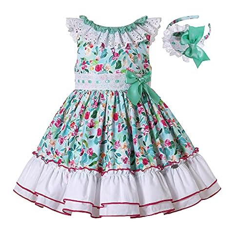 Ju petitpop Niños Niñas Vintage Vestidos Flor Verde Cover