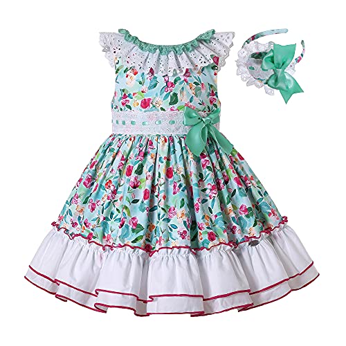 Ju petitpop Niños Niñas Vintage Primavera Verano Flor Verde Casual Vestidos de Vacaciones Ropa Tamaño 3 4 5 6 7 8 9 10