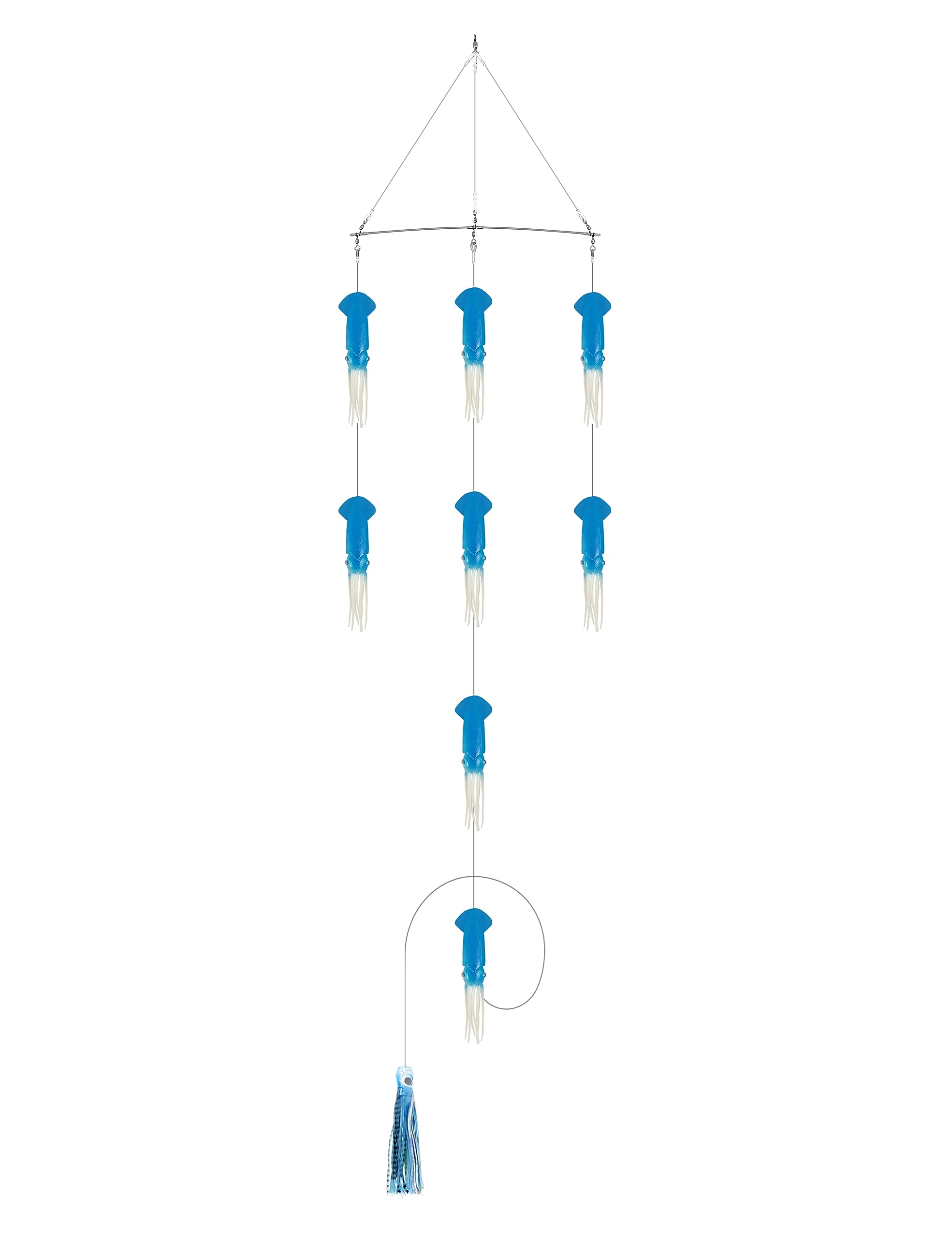 BLUEWING 18in Fishing Soft Squid Spreader Bar Offshore Fishing Spreader Bar with 9in Soft Squid and Big Game Trolling Lure for Wahoo Tuna Marlin Mahi Mahi, Blue