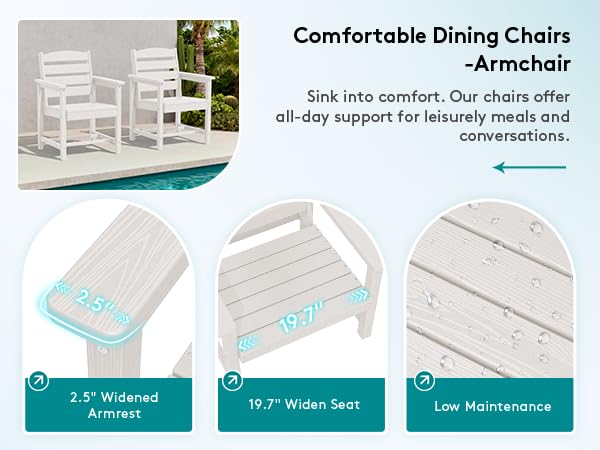 Image of SERWALL 9 Piece 84 inch HDPE Outdoor Dining Set for 8 with Armchairs and Umbrella Hole, White