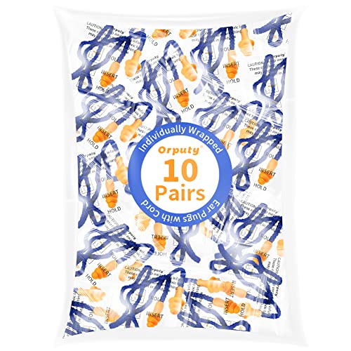 Individually Wrapped Corded Silicone Ear Plugs, Earplugs Hearing Protection For Shooting Noise Reduction, Construction Work, Motorcycle Riding, Hunting, Swimming, Study (10 Pair) #TOP7